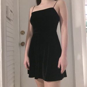 UO straight neck black velvet skater dress